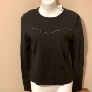 😍 NEW FRONTIER CASHMERE BLACK LIGHTWEIGHT SWEATER TOO RHINESTONES NWT $128